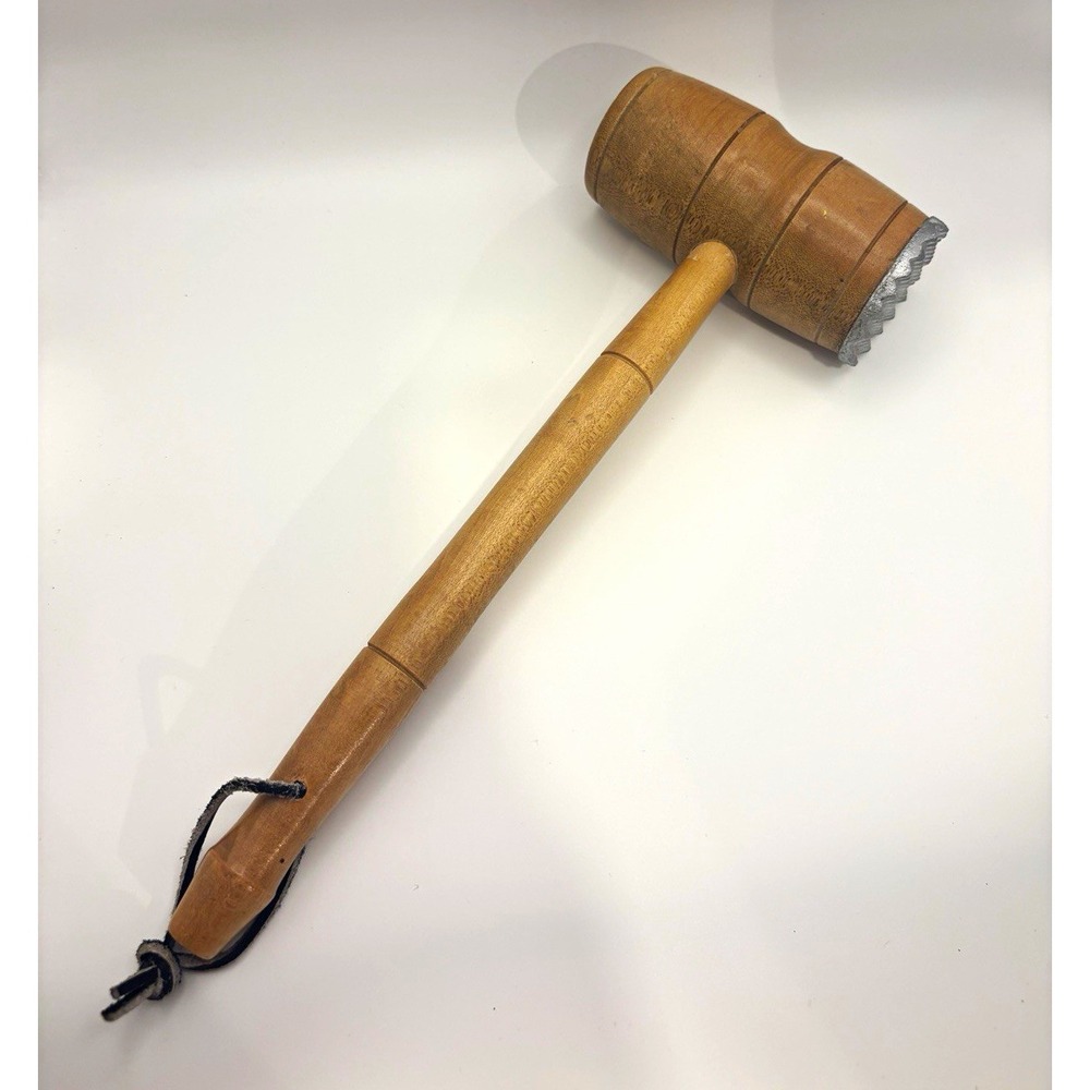 Primitive Vintage Wood Meat Mallet Hammer Steak Tenderizer Farmhouse 12" MCM